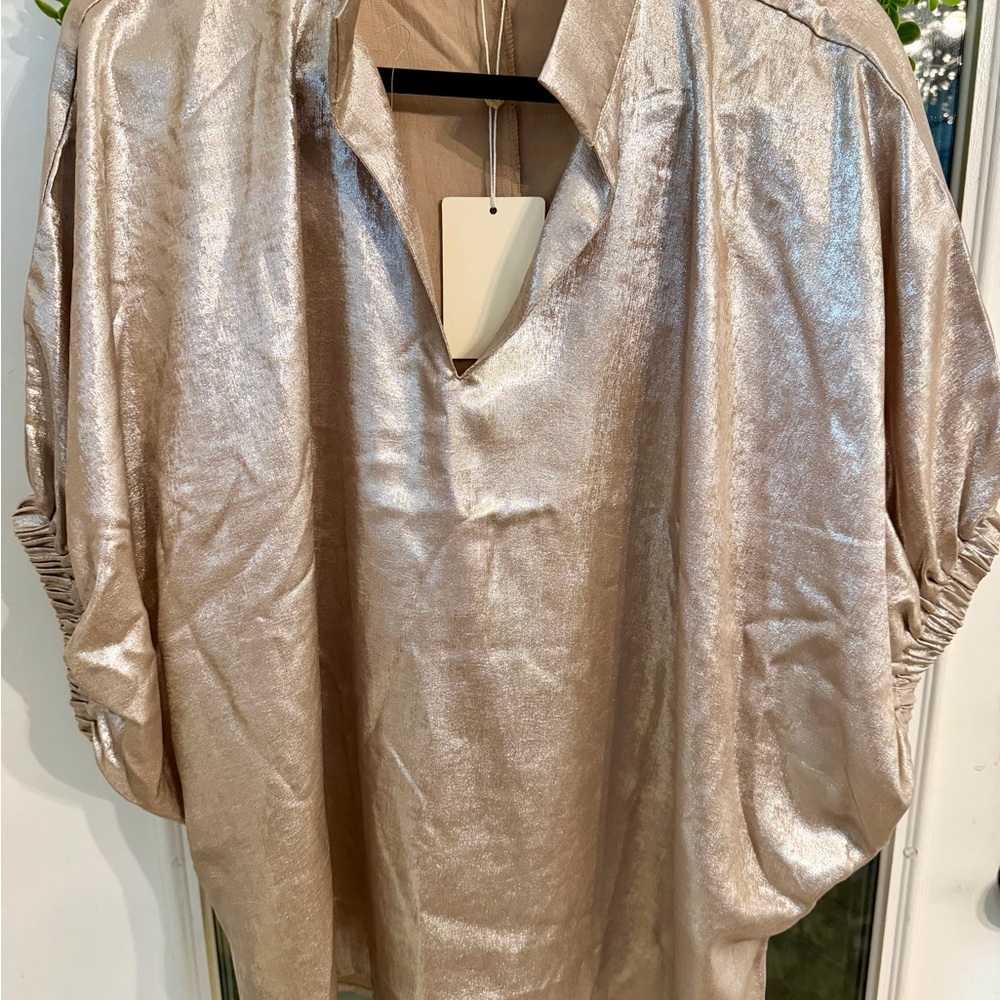 entro Metallic Champagne V-Neck Dolman Blouse